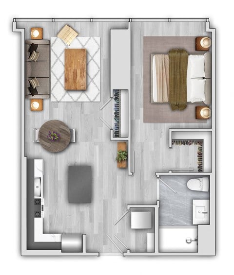 Floor plan for 1 bed, 1 bath, 760 sqft